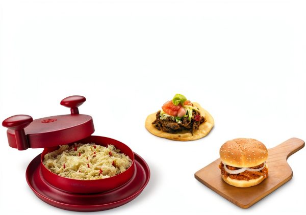 FusionBrands ShredMachine, Red -The Quick, Easy to Use Alternative to Bear Claws Meat Shredder for Pulled Pork, Beef, Chicken, & More - BPA Free Hand Shredder with Easy to Grip Handles, Non-Skid Base-4