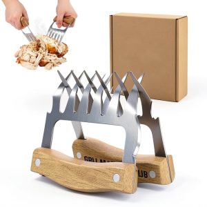 Grill Masters Club steel meat claws BBQ Shredder with Wood Grip-0