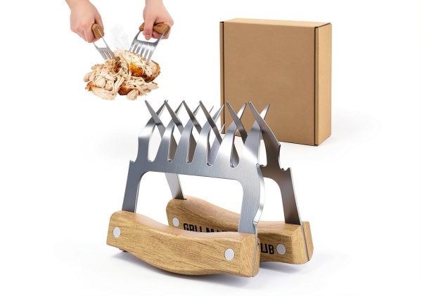 Grill Masters Club steel meat claws BBQ Shredder with Wood Grip-0