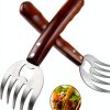 AIYUE Meat Shredding Claws Barbecue Fork Stainless Steel Wood Handle-0