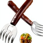 AIYUE Meat Shredding Claws Barbecue Fork Stainless Steel Wood Handle-0