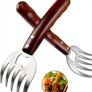 AIYUE Meat Shredding Claws Barbecue Fork Stainless Steel Wood Handle-0