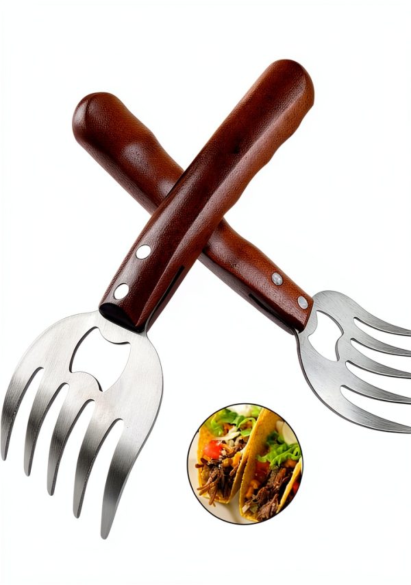 AIYUE Meat Shredding Claws Barbecue Fork Stainless Steel Wood Handle-0