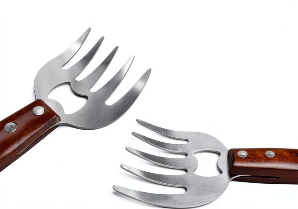 AIYUE Meat Shredding Claws Barbecue Fork Stainless Steel Wood Handle-3