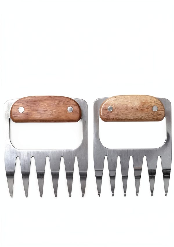 Outset Stainless Steel Meat Shredding Bear Claws With Acacia Wood Handles-6