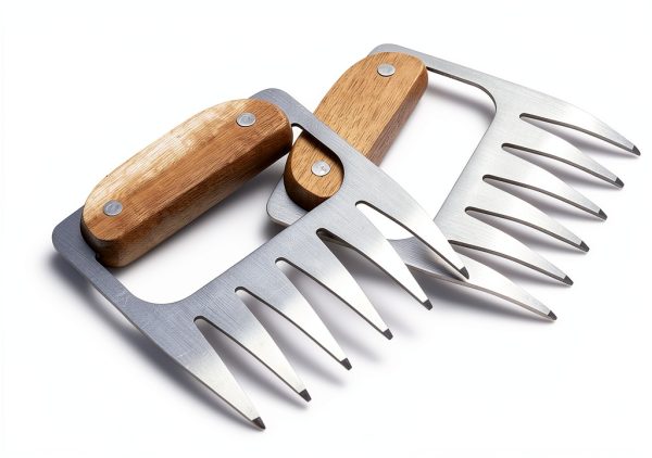 Outset Stainless Steel Meat Shredding Bear Claws With Acacia Wood Handles-4