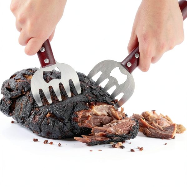 AIYUE Meat Shredding Claws Barbecue Fork Stainless Steel Wood Handle-2