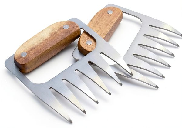 Outset Stainless Steel Meat Shredding Bear Claws With Acacia Wood Handles-1