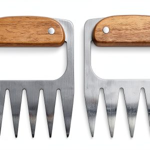 Outset Stainless Steel Meat Shredding Bear Claws With Acacia Wood Handles-0