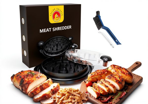 Easy Chicken Shredder Tool with Twist Action - BPA-Free, Large 11", Non-Slip, Dishwasher Safe, Clear Top, Cleaning Brush, Classic Black with Manual. For Meat, Beef, Pork from Tricky Chicken-0